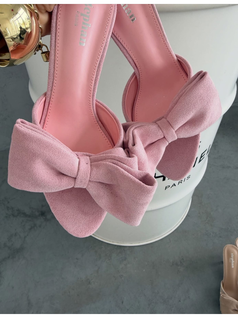 Kokardki Różowe Klapki na Obcasie