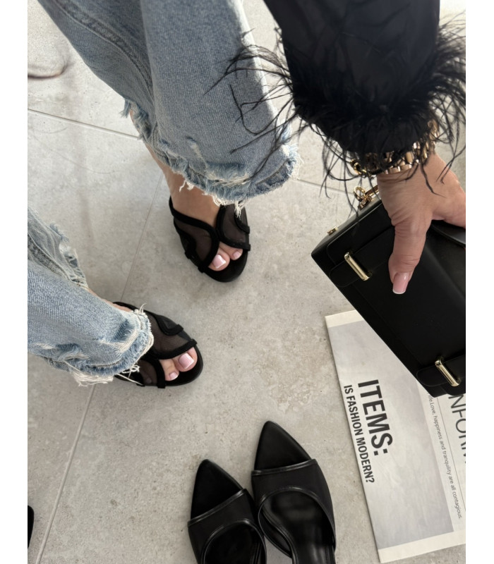 Klapki Camila siatka/zamsz czarne