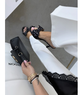 Klapki Polka Dots Czarne Kokarda