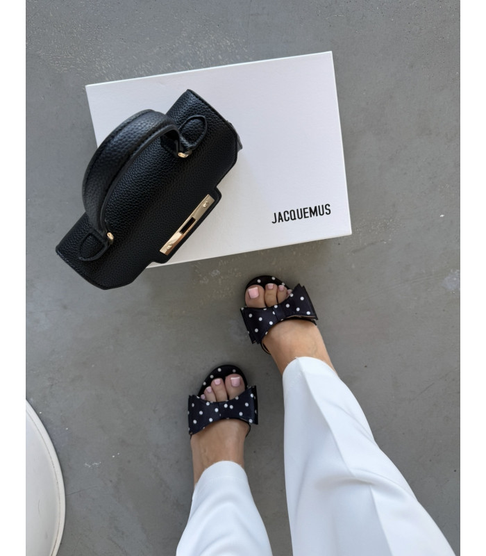 Klapki Polka Dots Czarne Kokarda