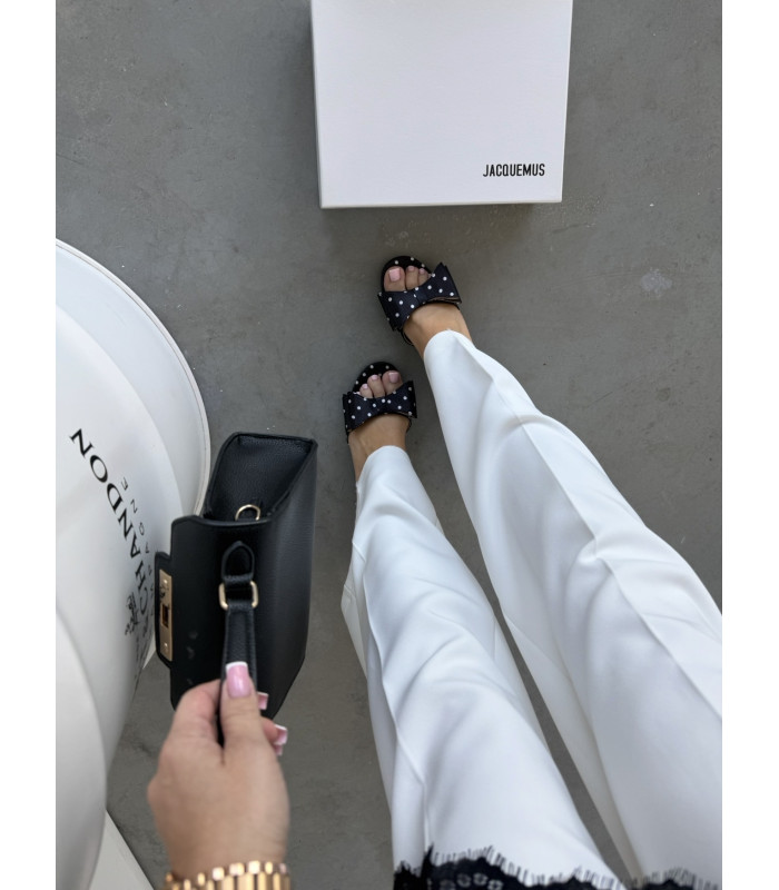 Klapki Polka Dots Czarne Kokarda