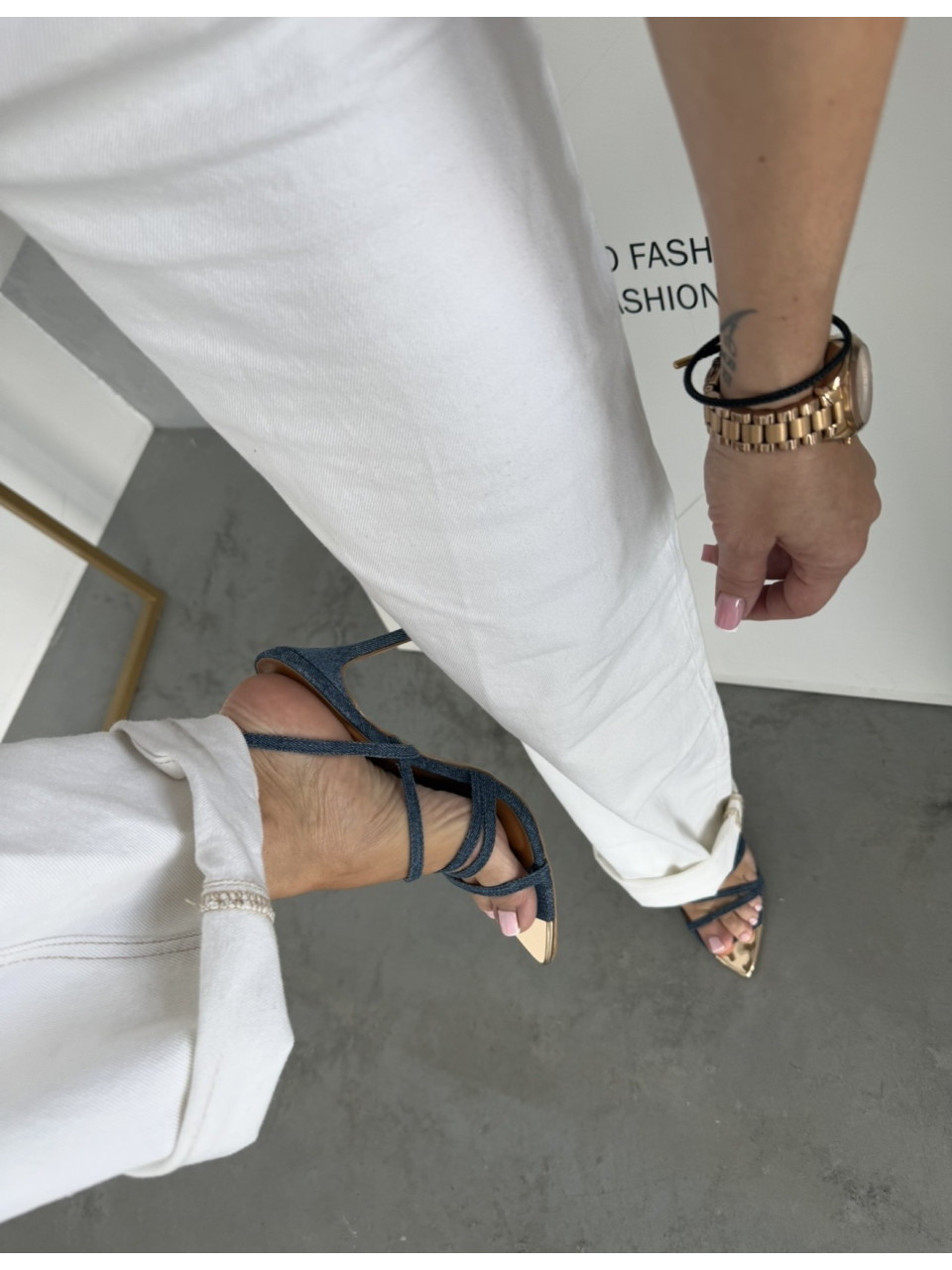 Jeansowe Sandałki Na Obcasie