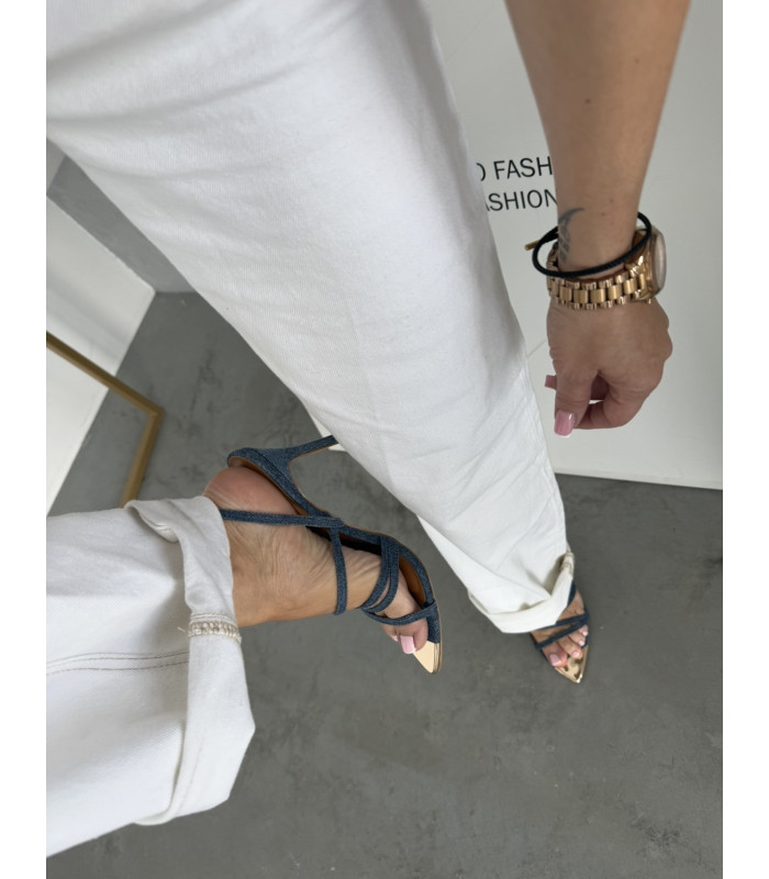Jeansowe Sandałki Na Obcasie