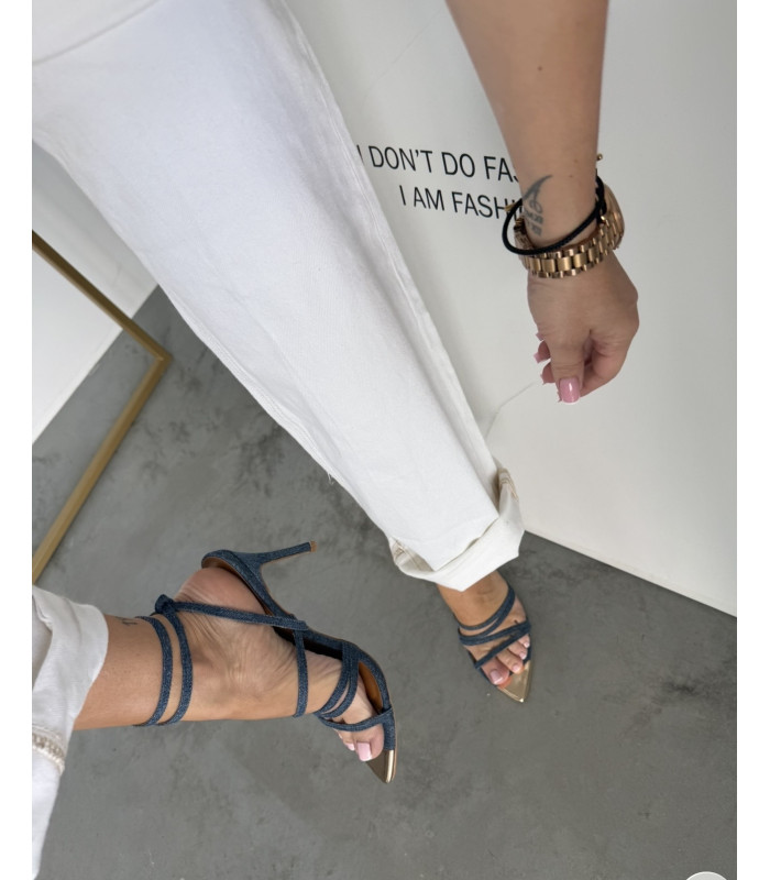 Jeansowe Sandałki Na Obcasie