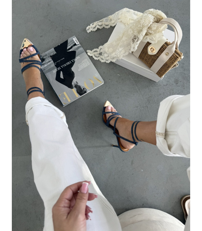 Jeansowe Sandałki Na Obcasie