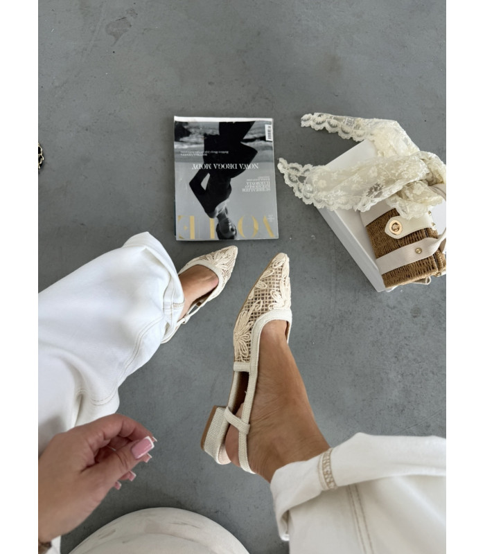 Balerinki Haftowane Beżowe