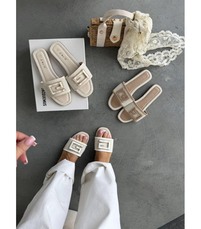 Białe Klapki G Logo