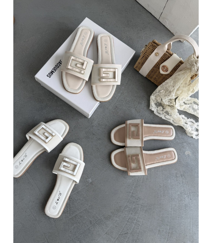 Beżowe Klapki G logo