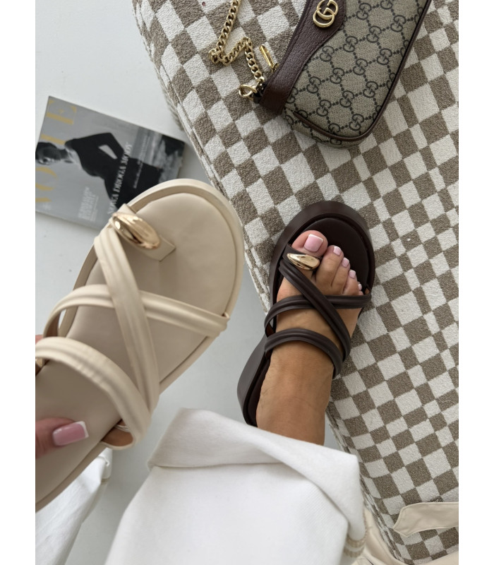 Klapki Gold Ring Beżowe