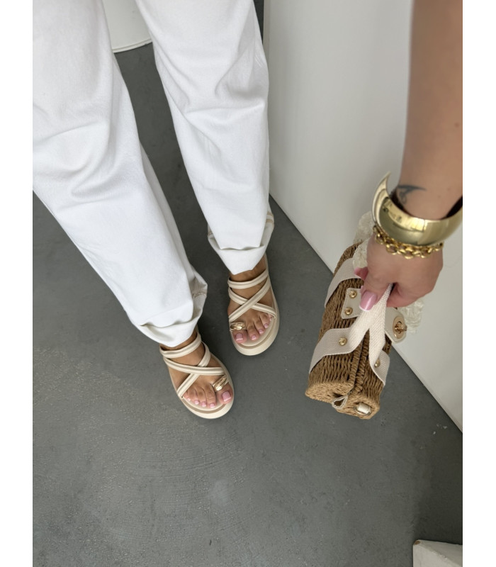 Klapki Gold Ring Beżowe