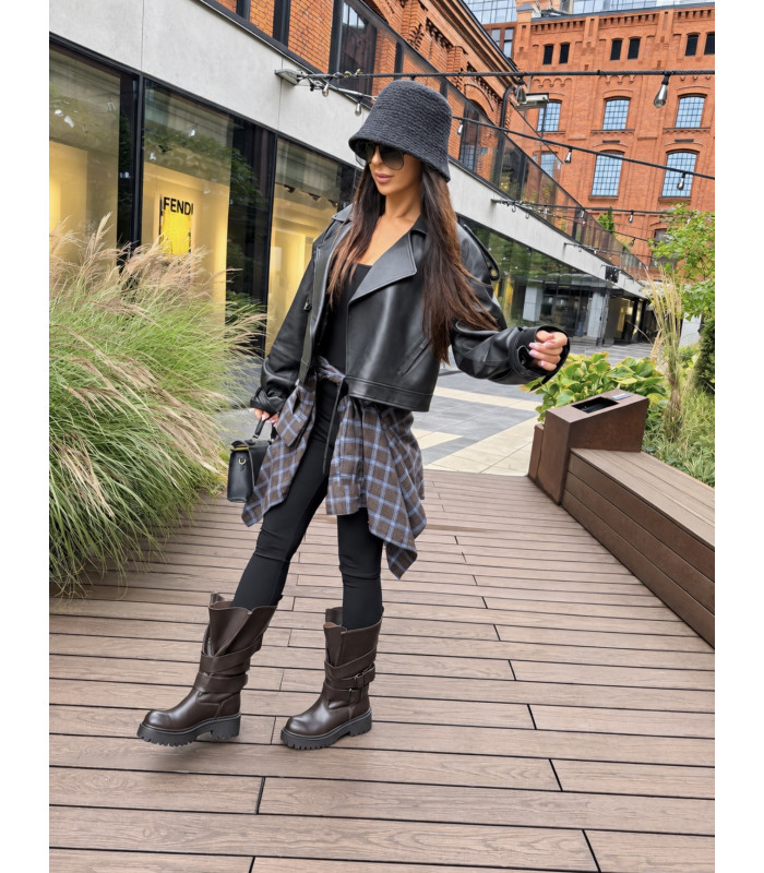 Brązowe Botki Biker Boots Ze Sprzączkami kr