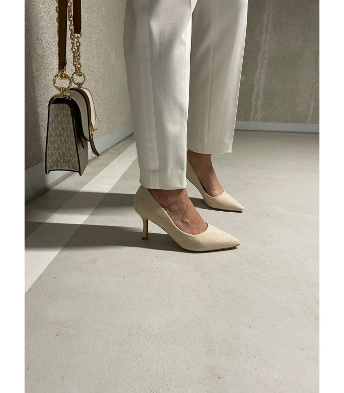 Niski Obcas Szpilki Zamszowe Beżowe Madam