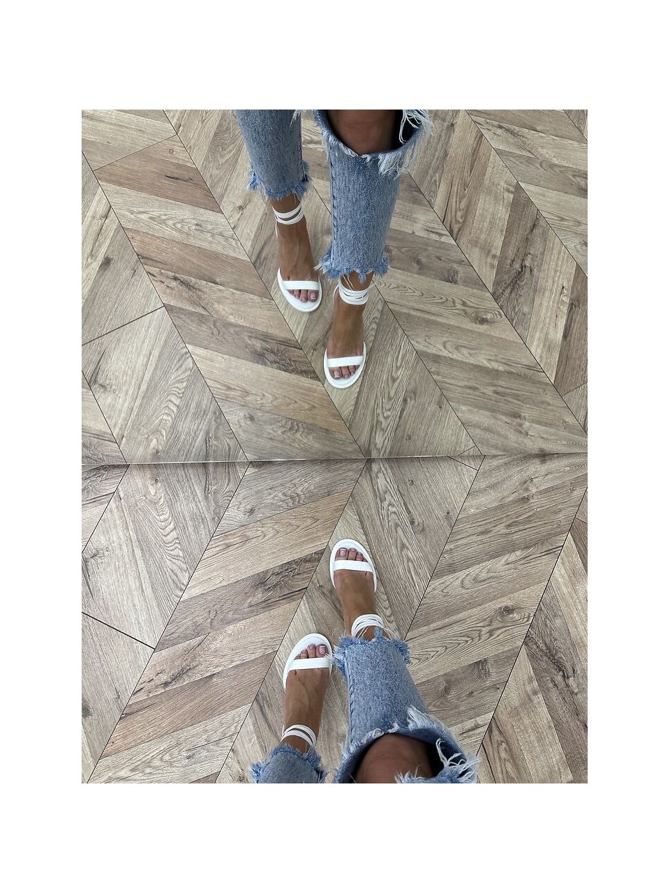 Białe Sandałki Lara Na Niskim Obcasie